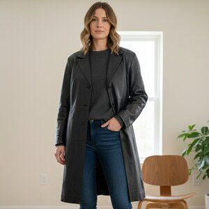 Genuine Turkish Leather Coat Knee Length Button Close Black XL